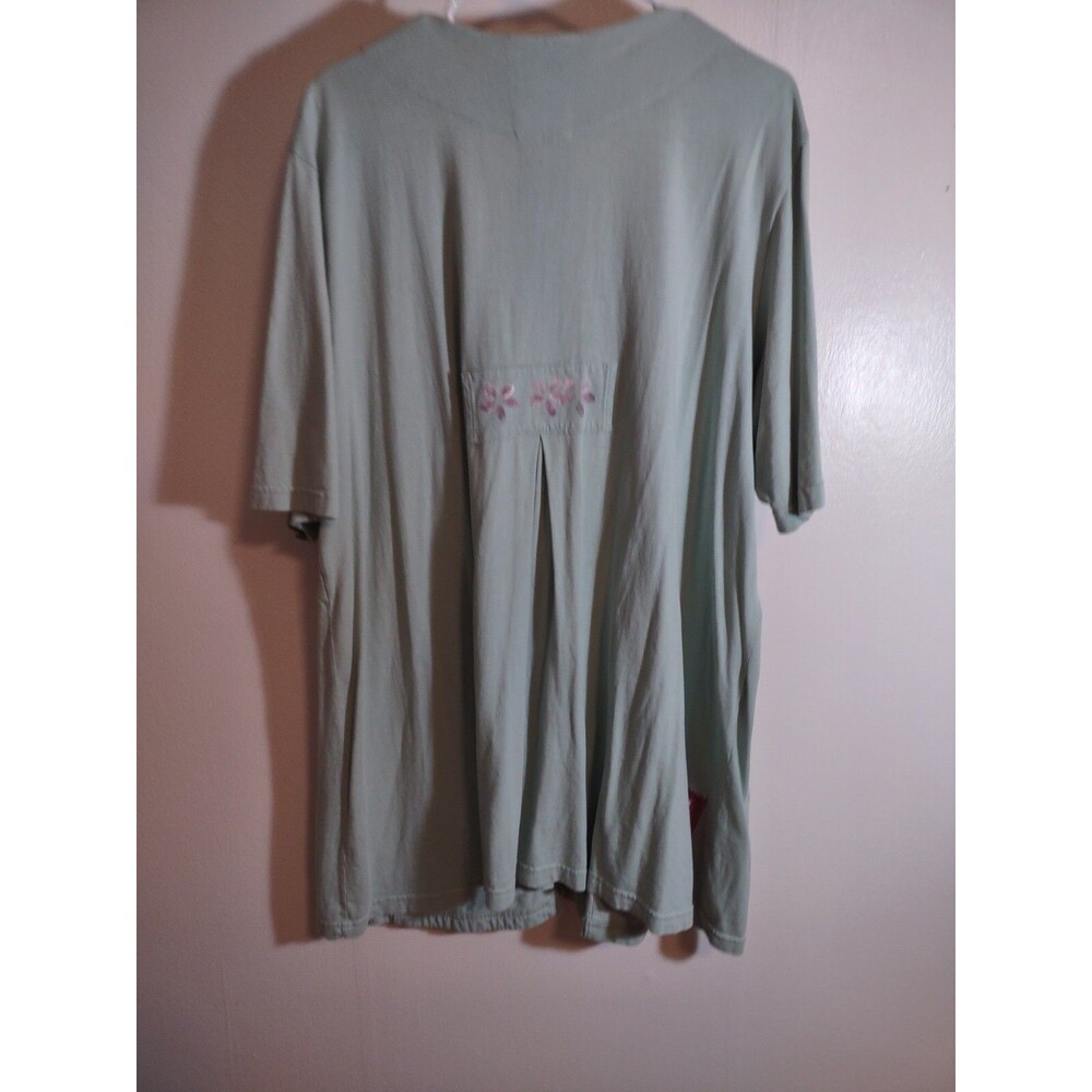 Blue Fish Sz 1 Teal Button Shirt Vintage Hand Painted Art to Wear VTG Organic - Picture 9 of 14